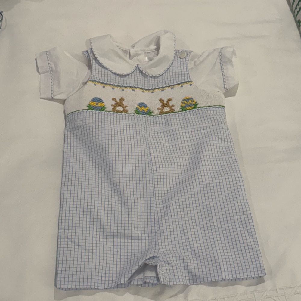 Blue and White Checkered 18M Easter Bunny Romper